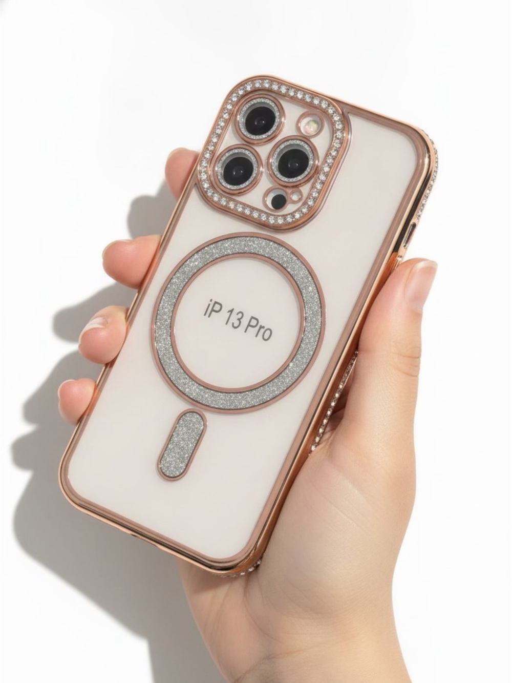 Rose Gold iPhone 13 Pro Magnetic Glitter Case